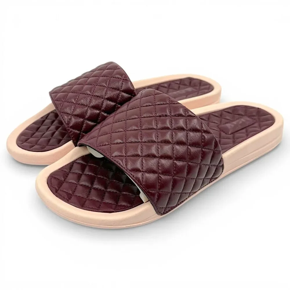 NEW APL Men's Nappa Leather Lusso Luxury Slide Burgundy/Creme Size 11